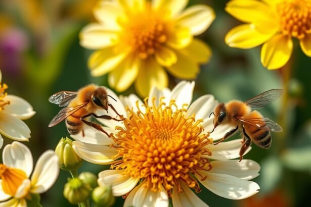 Méhek virágokon, propolisz természetes forrása