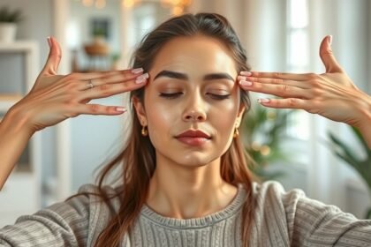 Nő arcizom torna közben, rugalmas bőrért és szépségápolásért