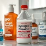 Hidrogén-peroxid és bőrápolási termékek fürdőszobában