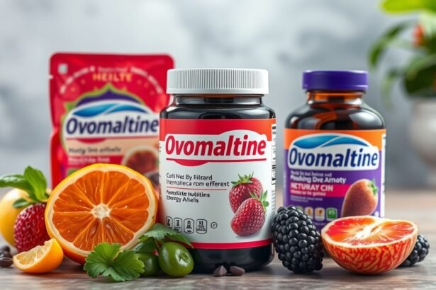 Ovomaltine termékek friss gyümölcsökkel, energikus tápanyagforrásként