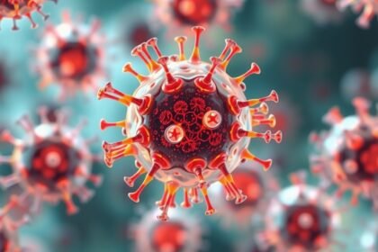 Vírusos részecskék mikroszkóp alatt, N-acetilcisztein és antioxidáns előnyök.