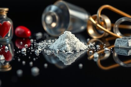 Kokain és egészségügyi eszközök a veszélyek bemutatására.