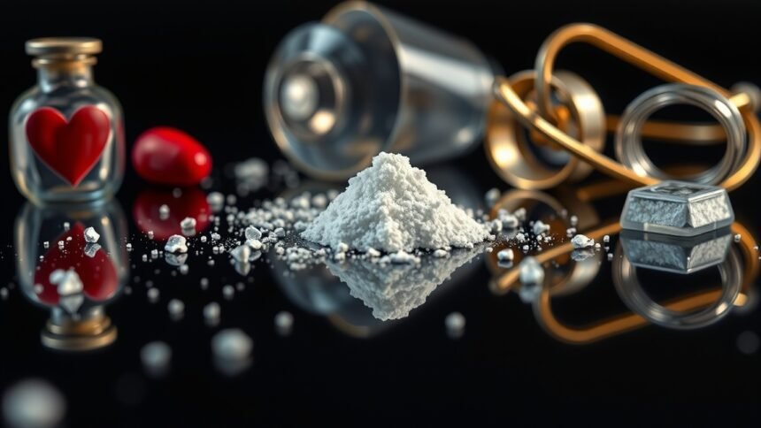 Kokain és egészségügyi eszközök a veszélyek bemutatására.