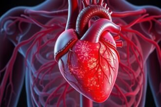 A szív és az érrendszer illusztrációja, kiemelve a vérkeringést.