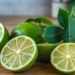 Friss lime-ok, vágott és egész, egészséges citrusfélék.