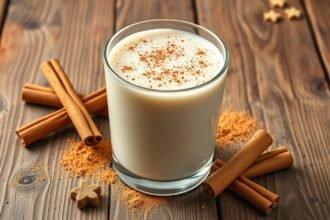 Fahéjas tej pohárban, fahéjjal körítve