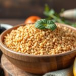 Köles tálban, friss zöldségekkel és gyümölcsökkel