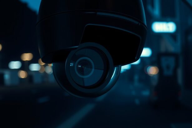 Éjjellátó kamera sötét utcán, éjszakai megfigyeléshez.