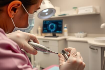 Fogorvos ultrahangos fogkőeltávolítást végez egy páciensnél.