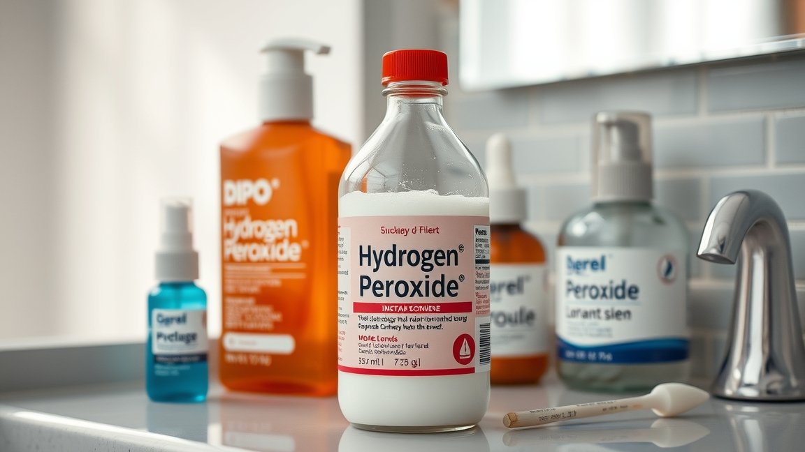 Hidrogén-peroxid és bőrápolási termékek fürdőszobában