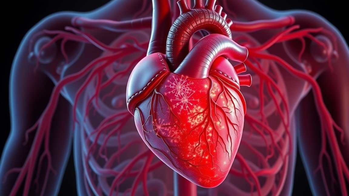 Nifedipin: Hogyan védi a szívet és hat az erekre és a vérnyomásra? 1 A szív és az érrendszer illusztrációja, kiemelve a vérkeringést.