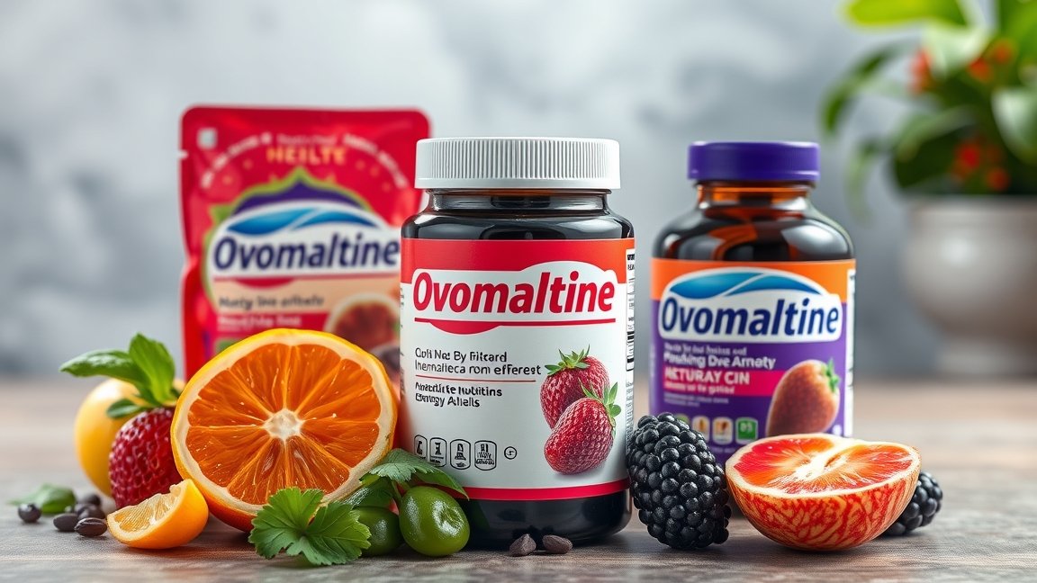 Ovomaltine termékek friss gyümölcsökkel, energikus tápanyagforrásként