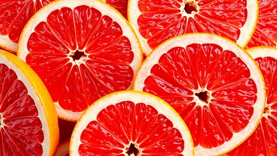 Friss grapefruit szeletek, gazdag vitaminokban és tápanyagokban.