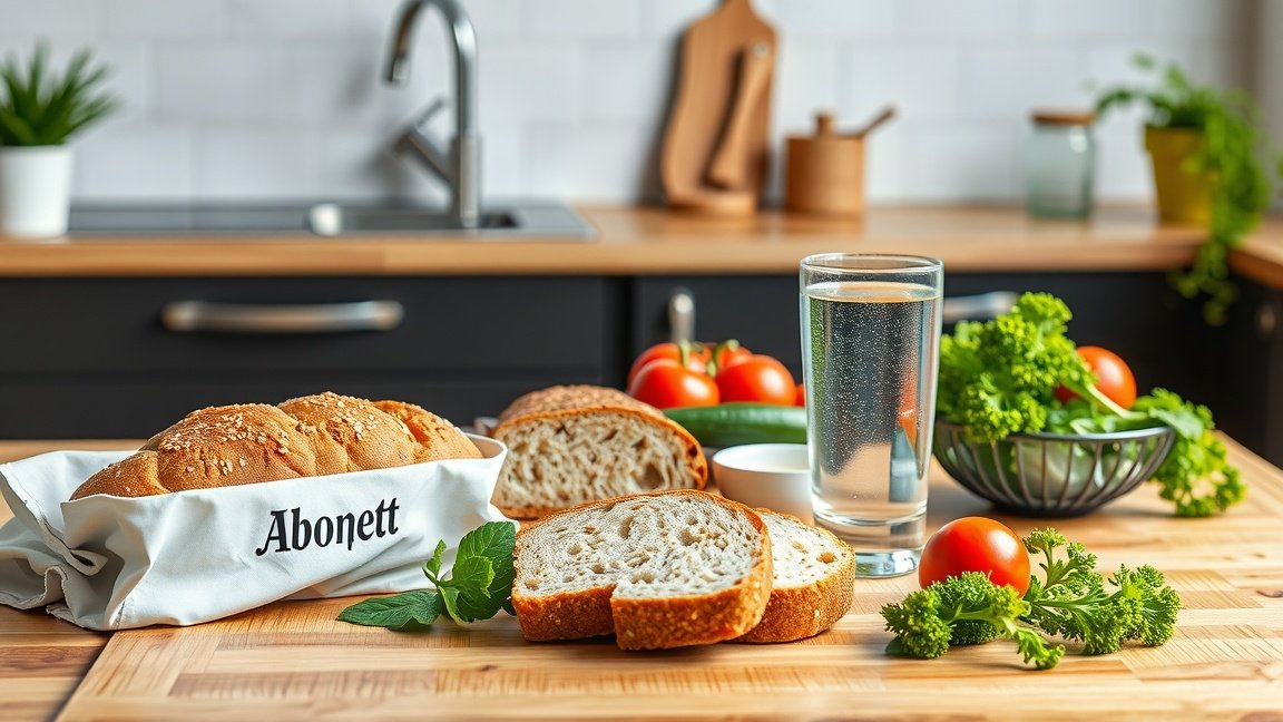 Abonett kenyér és friss zöldségek egészséges étkezéshez