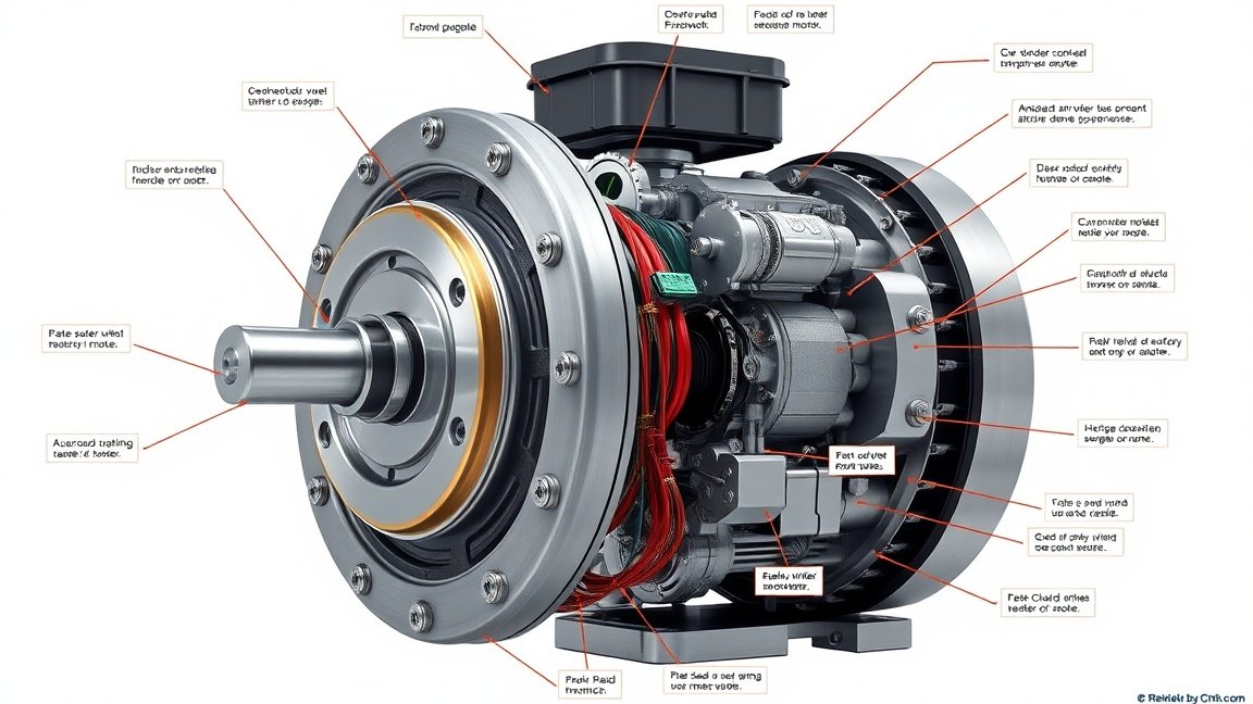 Aszinkron motor részletes ábrázolása és alkatrészeinek megnevezése