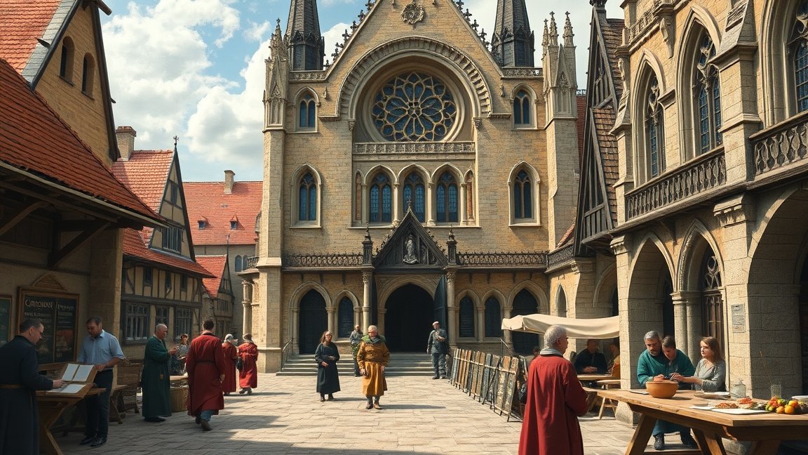 Középkori tér az egyház és a művelődés középpontjában.