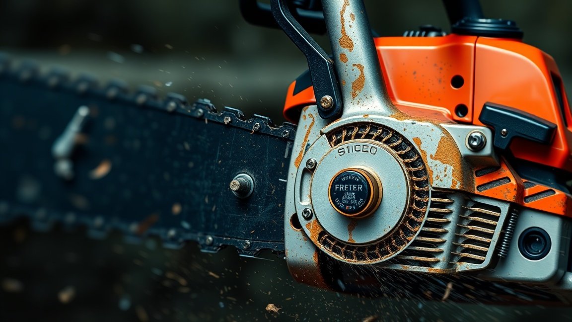 Láncfék részlete, amely biztonságos munkavégzést garantál emelőgépeknél.