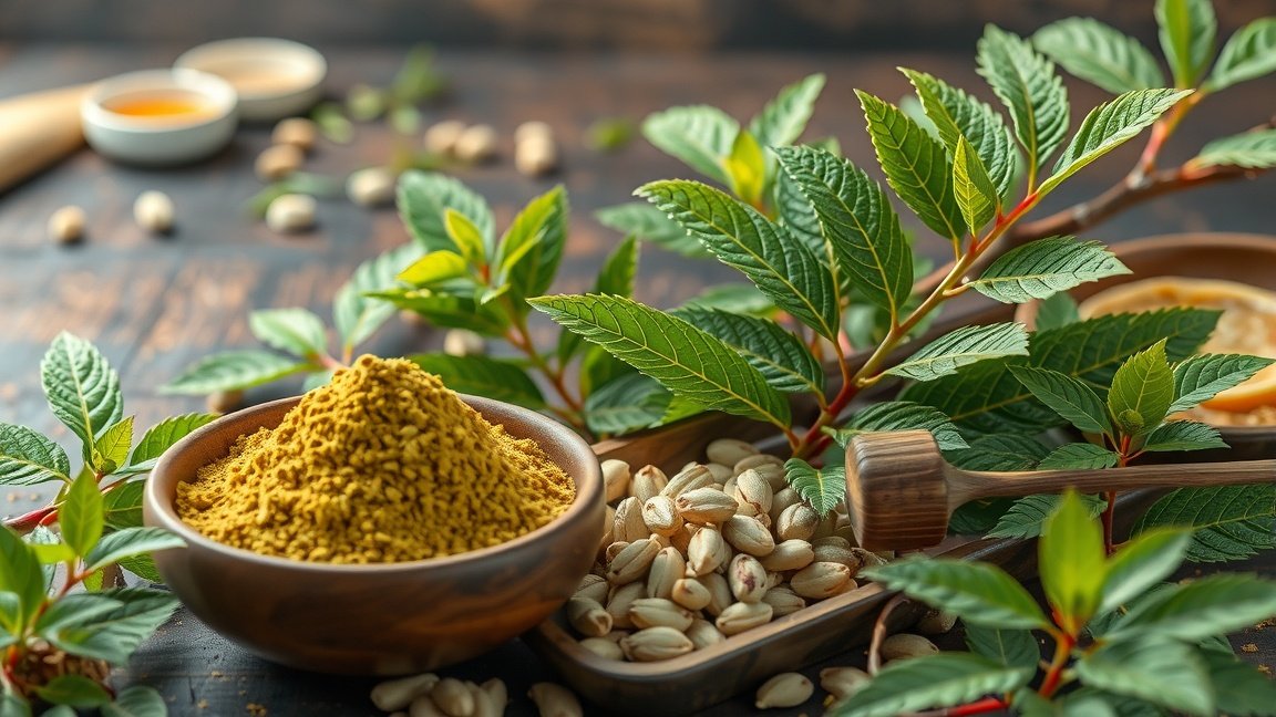 Moringa por és levelek, egészséges táplálkozáshoz és bőrápoláshoz.