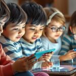 Gyerekek használják a digitális eszközöket, képernyőgeneráció
