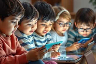 Gyerekek használják a digitális eszközöket, képernyőgeneráció