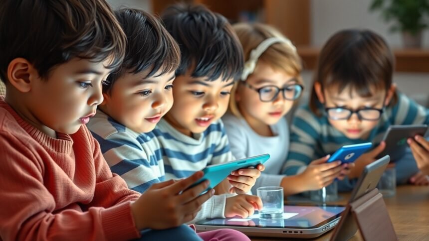 Gyerekek használják a digitális eszközöket, képernyőgeneráció