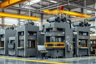 Modern présgépek a gyártó üzemben, fémmegmunkáláshoz és ipari alkalmazásokhoz.