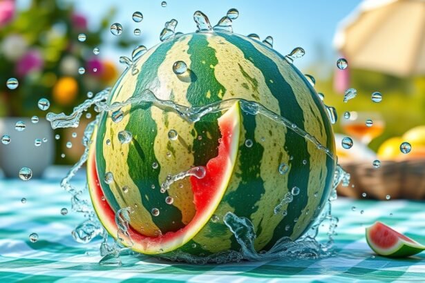 Friss görögdinnye vízcseppekkel, a hidratálás szimbóluma