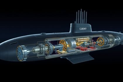 Működési diagram egy atomtengeralattjáróról, bemutatva a meghajtási rendszert.