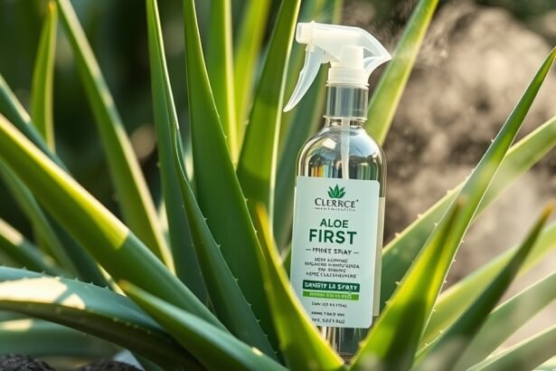 Aloe First Spray flakon aloe vera növény mellett
