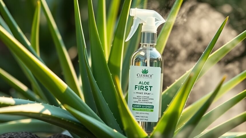 Aloe First Spray flakon aloe vera növény mellett