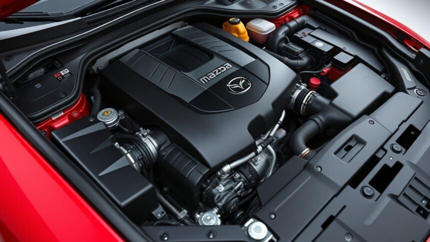 Mazda motor a Skyactiv technológiával, üzemanyag-hatékonyság és teljesítmény.