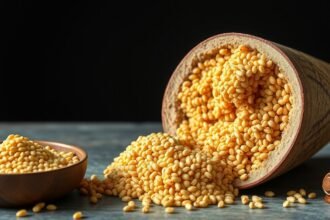 Köles egy tálban és egy edényben, tápláló gabona