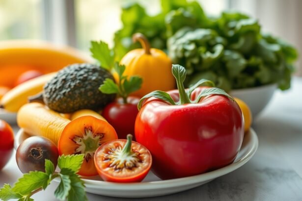 Friss zöldségek és gyümölcsök, köztük paprika és avokádó.