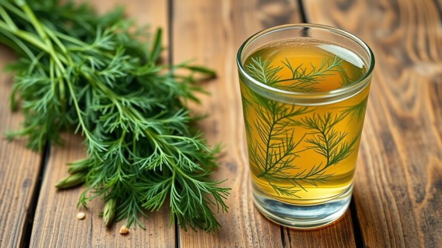 Dillszár és dill tea pohárban, természetes emésztéstámogató