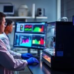 Laboratóriumi szakemberek HPLC rendszeren dolgoznak analízis közben
