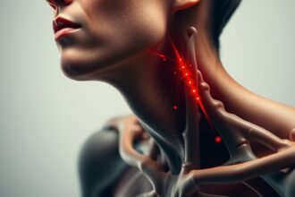 A női nyak anatómiájának részlete, fénypontokkal kiemelve.