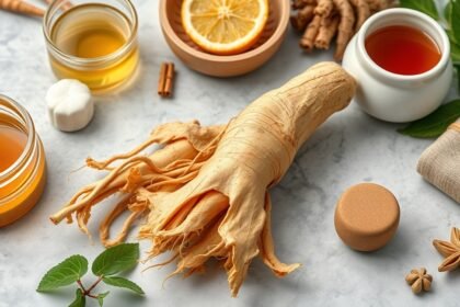 Ginzeng gyökér és különböző természetes gyógymódok az asztalon.