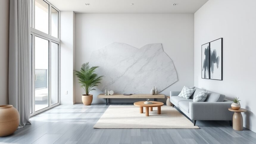 Modern lakásbelső, világos színek és minimalista dizájn