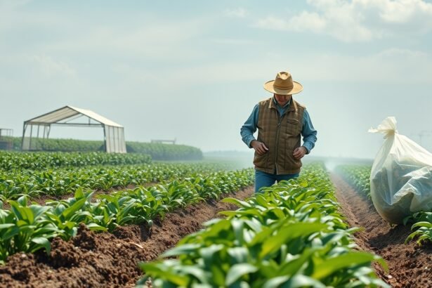 Mezőgazdasági munkás glifozát tartalmú növények között