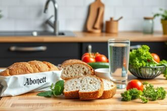 Abonett kenyér és friss zöldségek egészséges étkezéshez