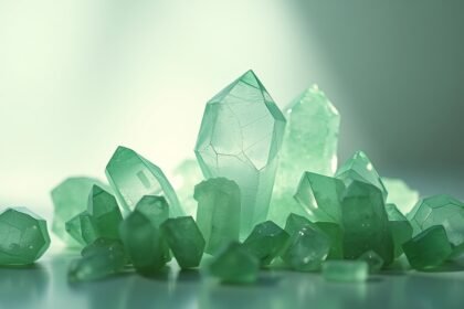 Zöld kalcit kristályok, amelyek harmonizáló energiát kínálnak.