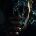 A herbál cigaretta füstje, figyelmeztetés a veszélyekre és mellékhatásokra.