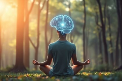 Meditáló személy agyával, meditáció hatása az agyra.