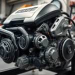 1.2 TSI motor részletei egy szerelő műhelyben
