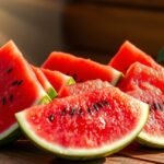 Friss görögdinnye szeletek a nyári napsütésben.