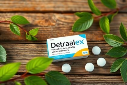 Detralex tabletta doboz és fehér tabletták gyógynövények mellett