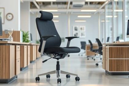 Gázrugós szék ergonómikus kialakítással egy modern irodában.