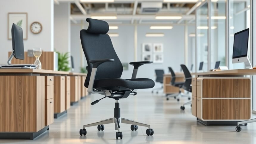 Gázrugós szék ergonómikus kialakítással egy modern irodában.