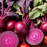 Friss nyers cékla és paradicsom, tápláló zöldségek.