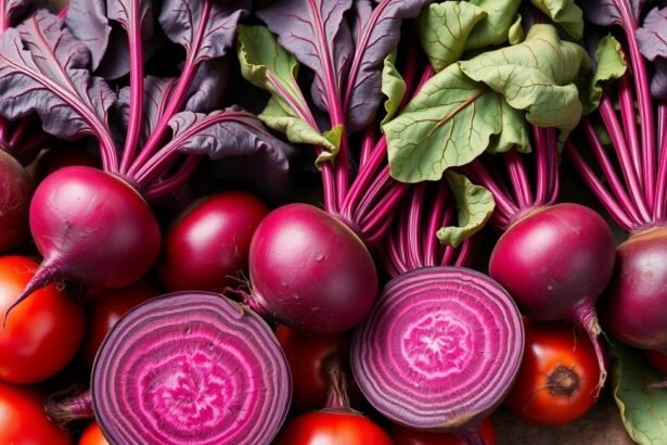 Friss nyers cékla és paradicsom, tápláló zöldségek.